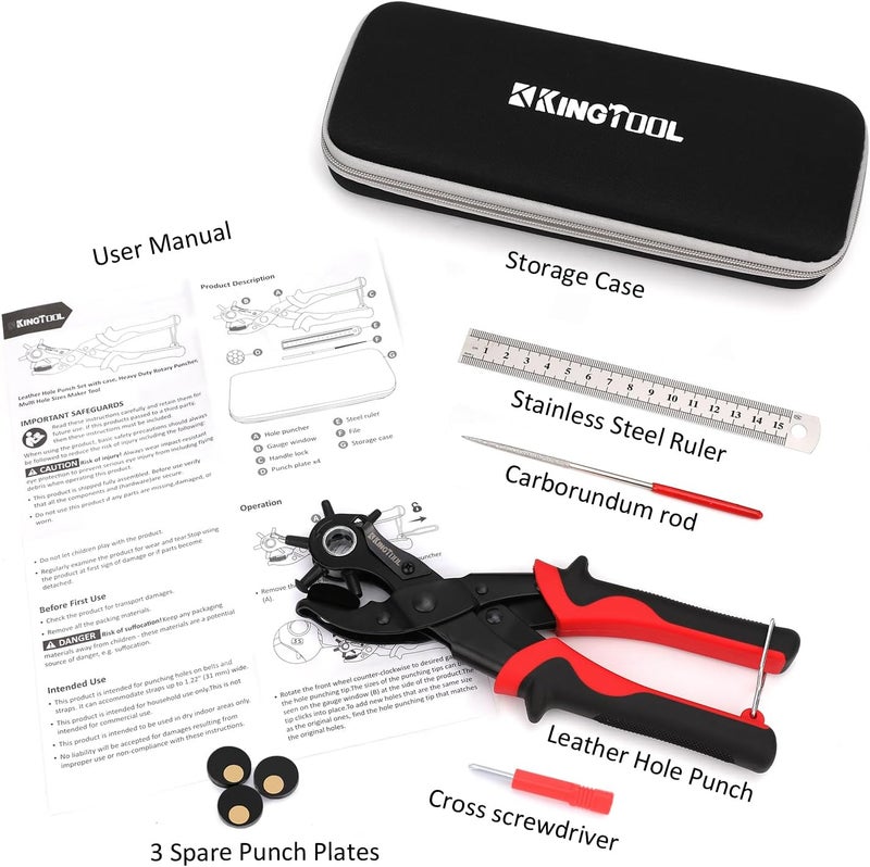 KingTool Leather Hole Punch Set, Super Heavy Duty Rotary Puncher, Multi Hole Sizes Maker Tool - Image 2